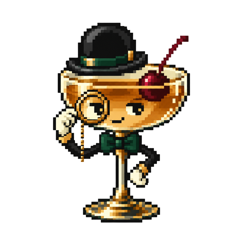 Mascote da Bancada: taça coupe de chapéu-coco em pixel art